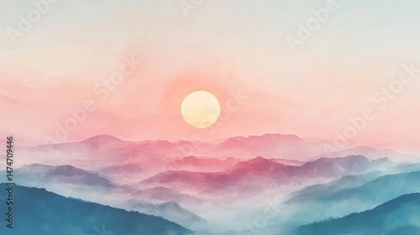Fototapeta Captivating mountain range with a gorgeous sunset in the background casting warm colors in the sky