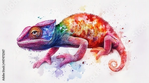 Fototapeta Vibrant chameleon resting on a branch emphasizing its unique colors and camouflage abilities
