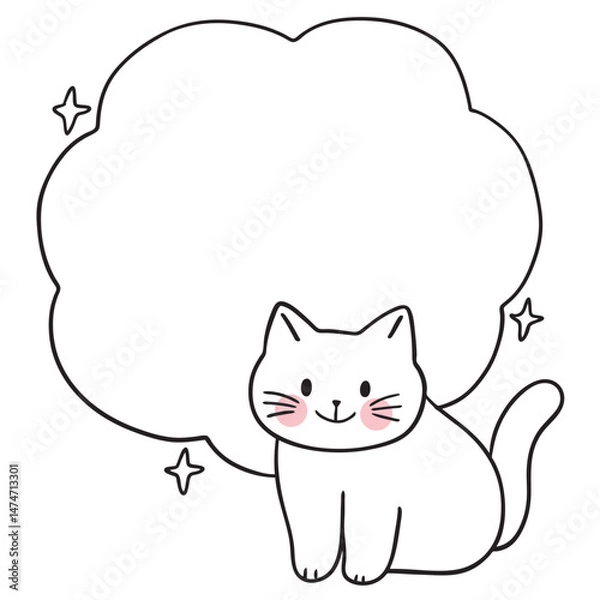 Obraz Cute and fun cartoon doodle cat lines text box.