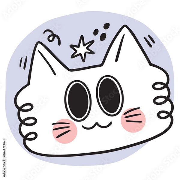 Obraz Cute and funny cartoon doodle cat lines.