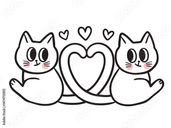 Obraz Cute and funny cartoon doodle cat lines.