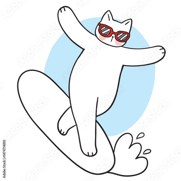 Obraz Cute and funny cartoon doodle cat lines.