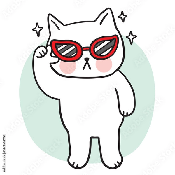 Obraz Cute and funny cartoon doodle cat lines.