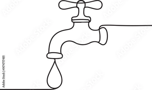 Fototapeta Water Tap with Drop One Line Drawing