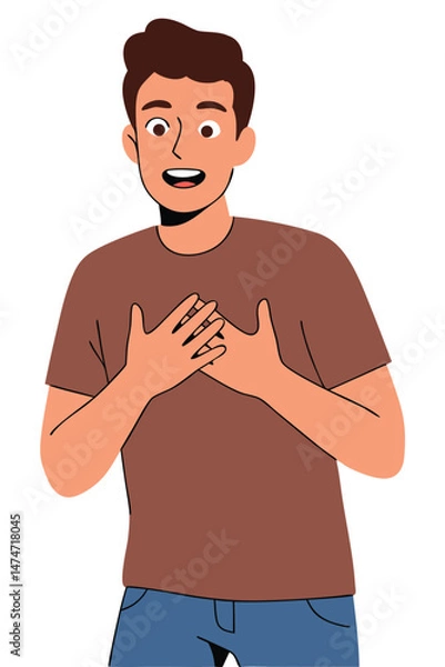 Fototapeta Happy man with hand on chest expressing joy and confidence in a casual graphic design style