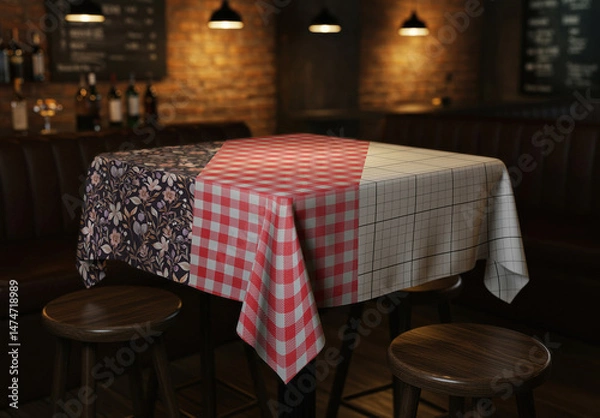 Obraz Table Cloth Extended on Pub Bar Table Mockup