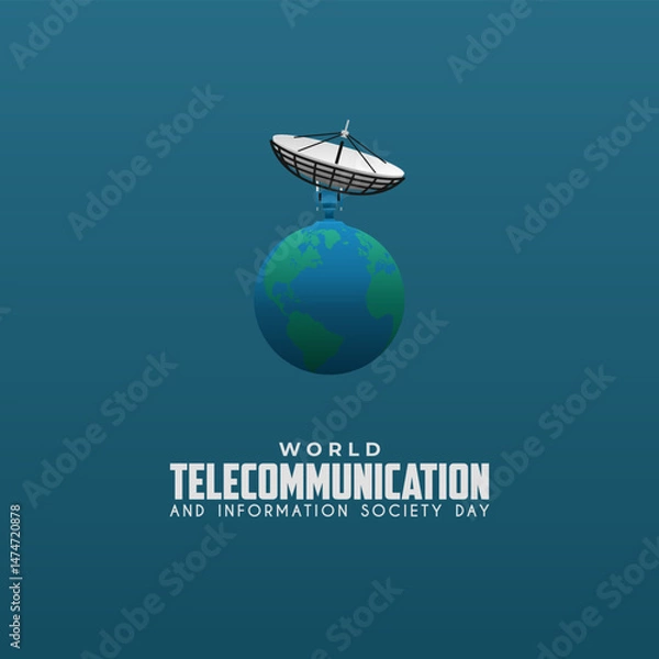 Obraz World telecommunication and information society day with world map with signal tower