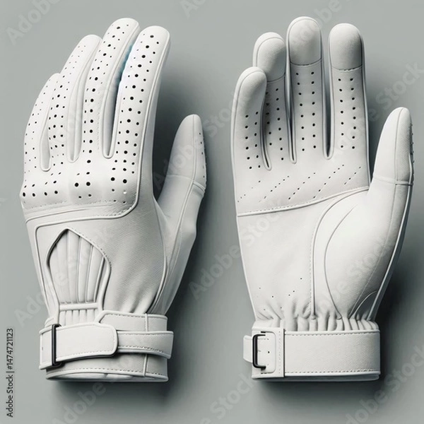 Obraz Pair of white hand gloves on a gray background. 3d rendering