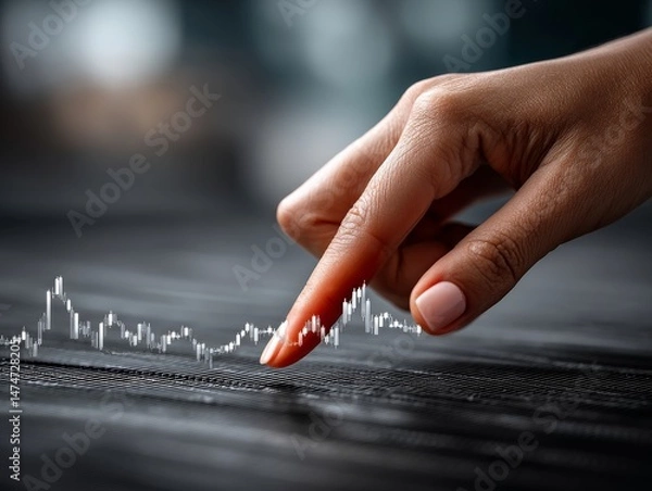Fototapeta Digital Interaction Hand Engaging with Data Visualization in a Modern Business Environment