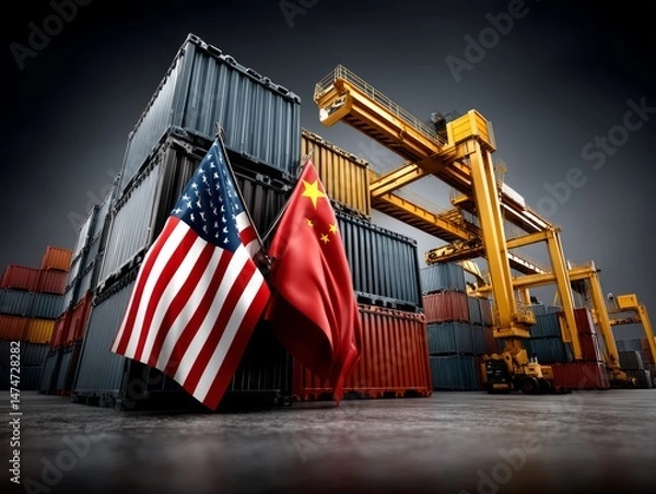 Fototapeta US-China Trade Relations A Visual Insight into Global Commerce Industrial Hub Cargo Environment Dynamic Perspective
