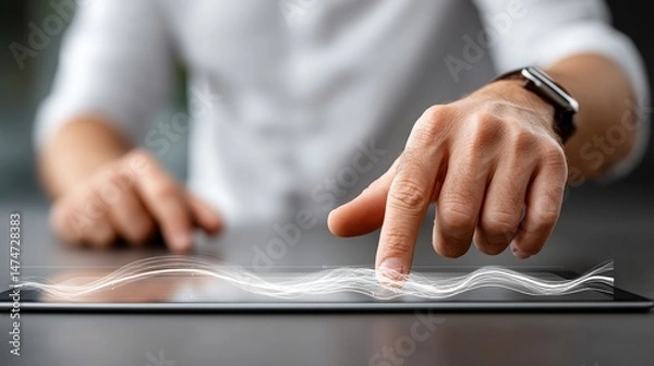Fototapeta Businessperson Analyzing Digital Data Trends Office Environment Professional Insights Modern Workspace Engaged Perspective
