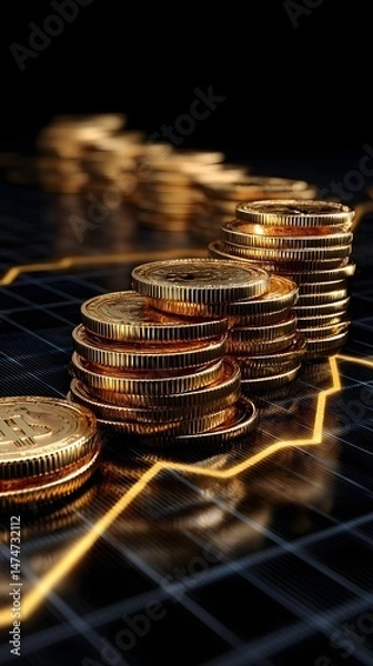 Obraz Pile of glimmering gold coins cascading over stock market graph symbolizing economic prosperity