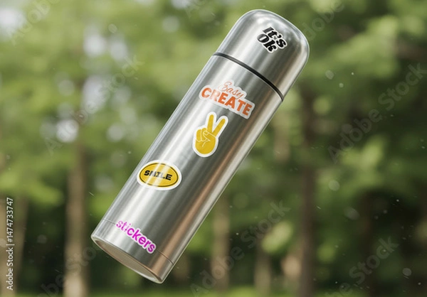 Obraz Floating Thermos Sticker Mockup