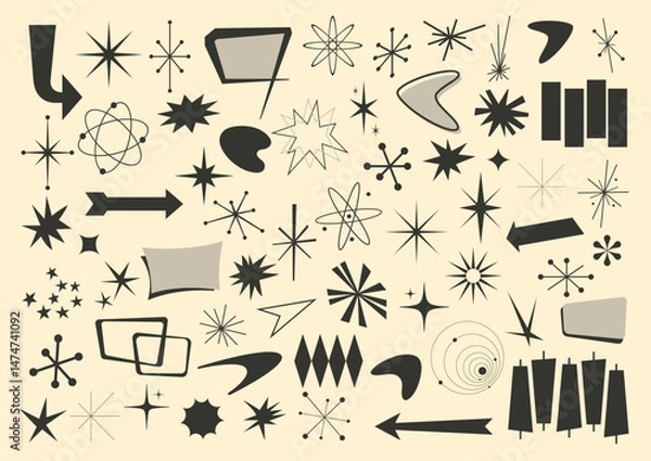 Obraz Atomic style vector Pack of different shapes from the fifties
