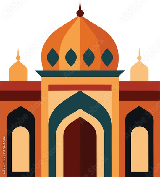 Obraz Modern Islamic Flat Mosque Illustration ,Clean Vector Design, Islamic Architecture Vector Art