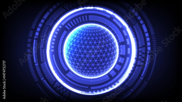 Obraz Abstract Technology Connection Luminous Blue Lines and Dots on Dark Background