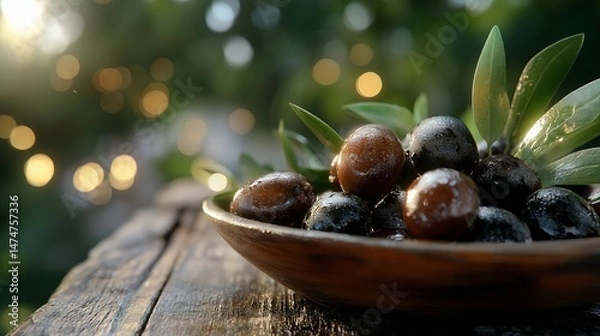 Fototapeta Delicious ripe olives in a bowl. Based on Generative AI