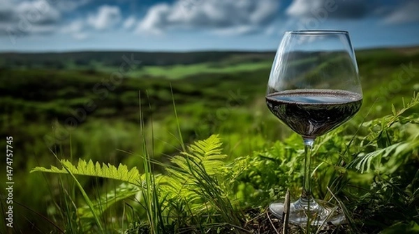 Obraz Delicious wine in beautiful natural landscape.Based on Generative AI