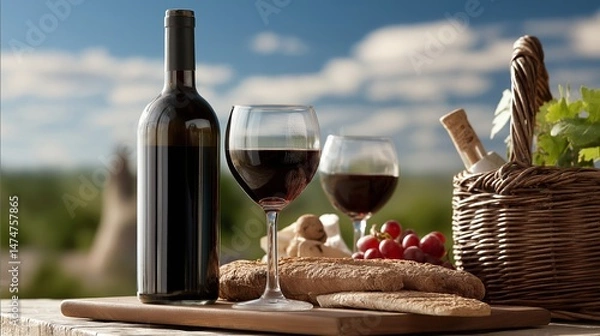 Obraz Delicious wine in beautiful natural landscape.Based on Generative AI