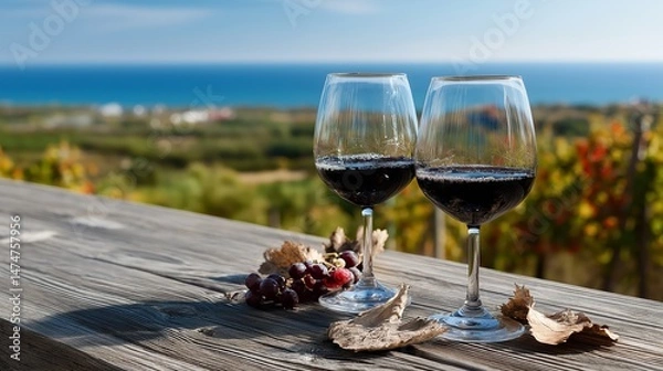 Obraz Delicious wine in beautiful natural landscape.Based on Generative AI