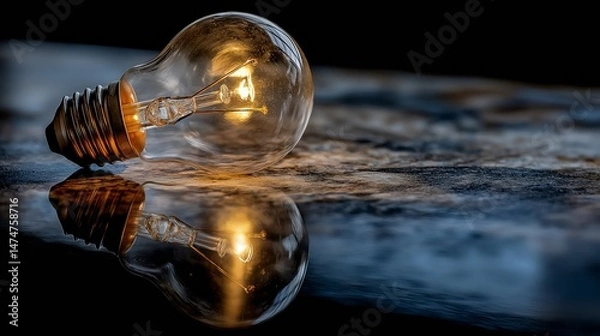 Obraz Glowing light bulb on a dark background as a symbol of brainstorming and idea generation.Based on Generative AI