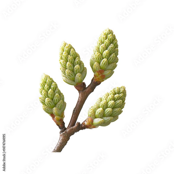 Obraz Spring Awakening Close-up of Four Vibrant Green Buds on a Branch