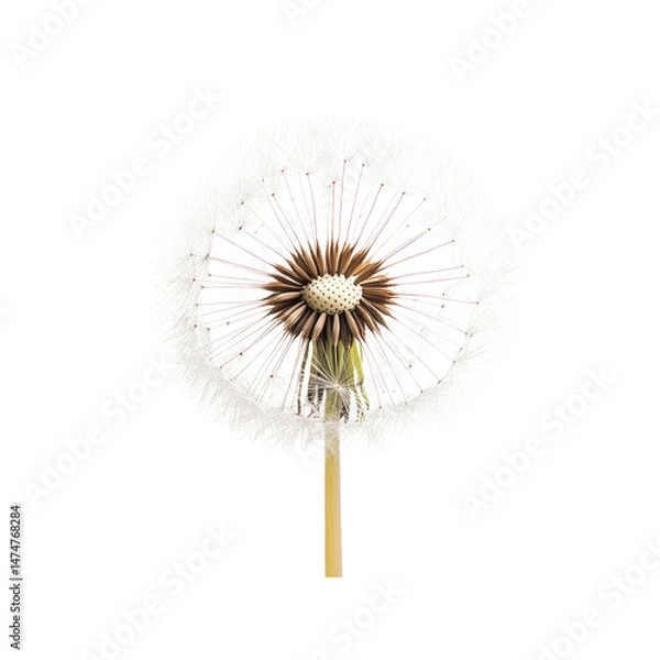 Obraz Close-up of a Mature Dandelion Seed Head Against a Transparent Background