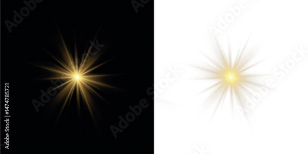 Fototapeta Png white star light, sparkle. Yellow light effect. Shining light with yellow gold color. Png spotlight spark.Vector transparent sunlight special lens flare light effect