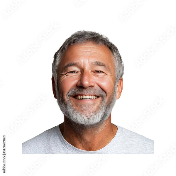 Obraz Happy Mature Man with Gray Hair and Beard Smiling Broadly