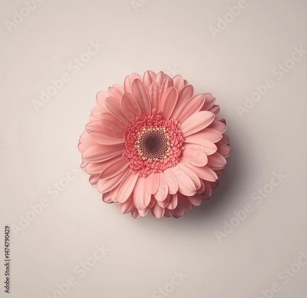 Fototapeta Delicate, pale pink flower, centered on a light background.  Petals gently curve outward, with a darker center