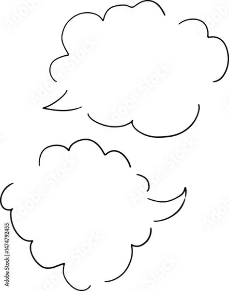 Obraz two cumulus thought clouds hand drawn broken black outlines