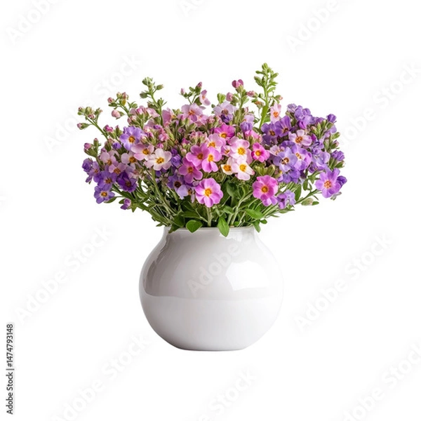 Obraz Vibrant Spring Bouquet of Purple and Pink Flowers in a White Vase