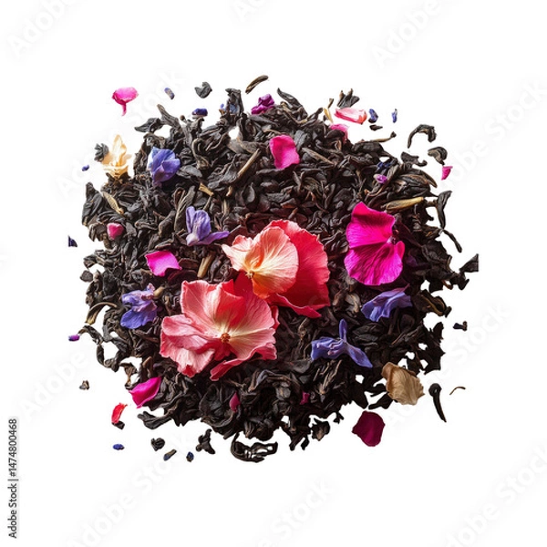 Obraz Aromatic Black Tea with Vibrant Flower Petals - Exploded View