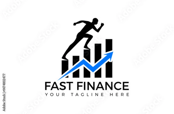 Fototapeta Fast Finance Logo Design, fast forward financial chart and graph market, fund rising fast growing business, businessman progress on the top up Vector Icon Symbol Silhouette Illustration brand identity