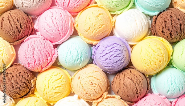 Fototapeta ice cream summer background with colorful scoops and cones