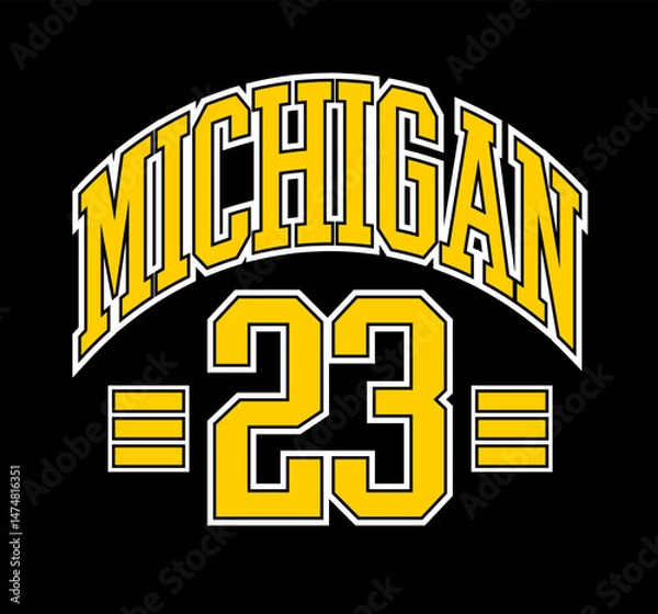 Obraz Michigan 23 number basketball design. retro vintage college varsity style. modern illustration for t shirt, sweatshirt or other apparel print.