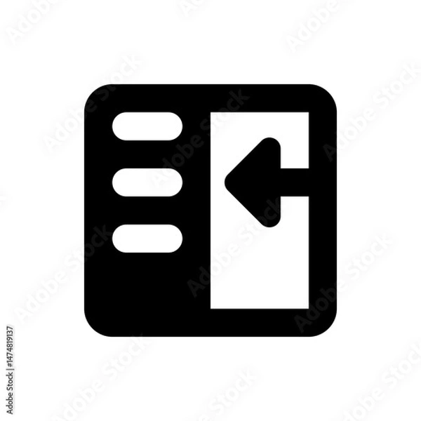 Obraz Black icon showing a square with rounded corners and an arrow pointing left with three lines on the left 100