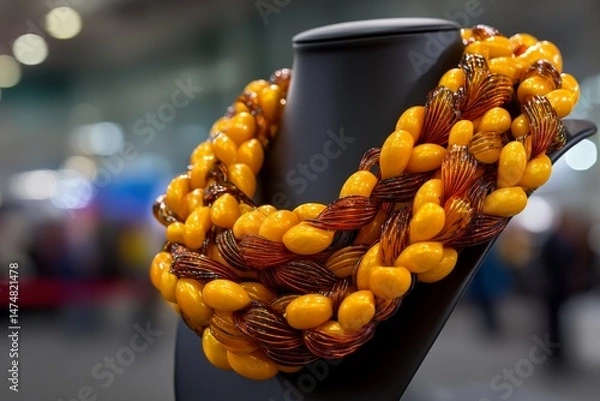 Fototapeta Colorful handmade necklace displayed at a craft fair showcasing unique designs and craftsmanship in jewelry making