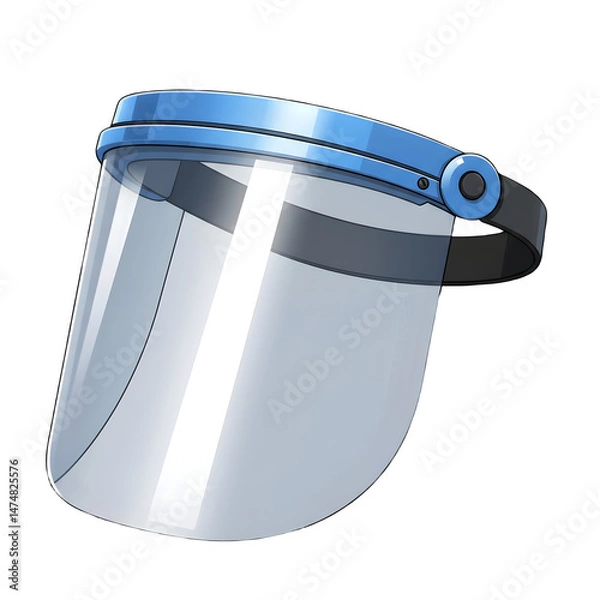 Fototapeta Protective face shield with a clear visor and adjustable headband. 3d rendering isolated on white background. Cartoon plastic style