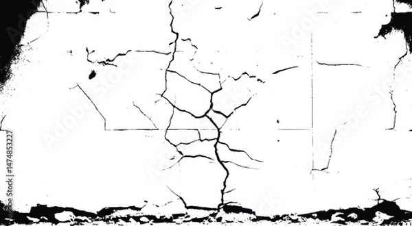 Fototapeta Black and white grunge urban texture vector with copy space. Abstract illustration surface dust and rough dirty wall background with empty template.