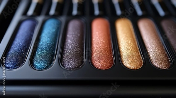 Obraz Colorful eyeshadow palette with various shades and a dark background