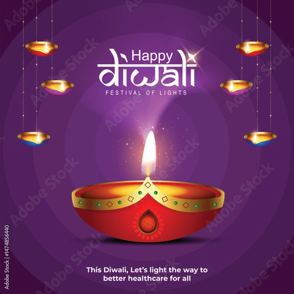 Fototapeta Vector illustration of Happy Diwali social media feed template written Hindi text means happy Diwali

