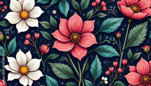 Fototapeta Intricate line art floral pattern, ideal for elegant flyers , luxury, geometric, minimal
