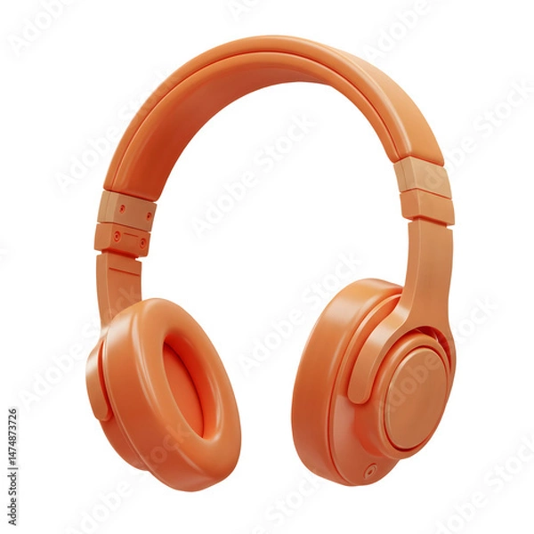Fototapeta A pair of stylish orange headphones, perfect for listening to your favorite tunes. 3d rendering isolated on white background. Cartoon plastic style