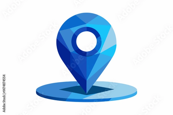 Obraz Abstract Low Poly Blue Location Pin Icon on Base