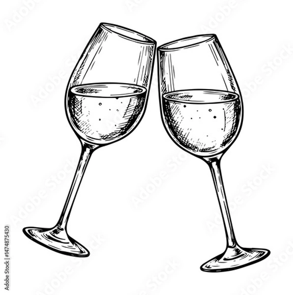 Fototapeta clinking wine glasses hand drawn vector sketch