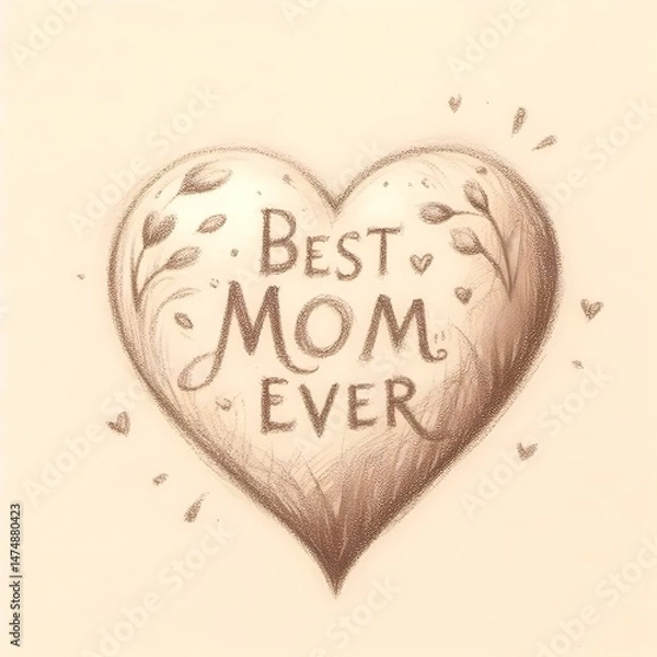 Obraz A simple yet heartfelt hand-drawn pencil sketch of heart shape with "BEST MOM EVER", with gentle shading and warm expressions.