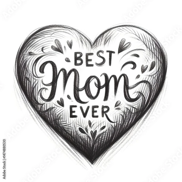 Obraz A simple yet heartfelt hand-drawn pencil sketch of heart shape with "BEST MOM EVER", with gentle shading and warm expressions.