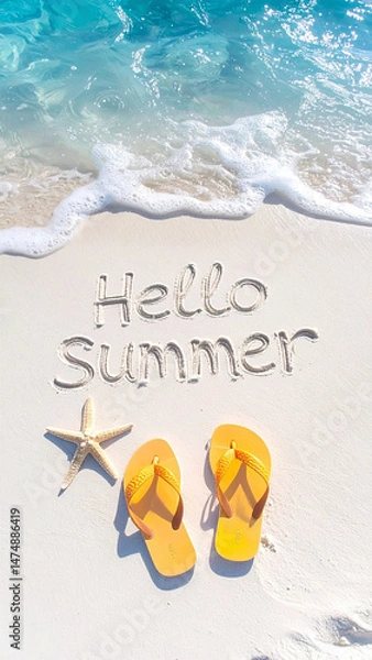 Obraz summer background with finger written text on sand and sunny beach vibe