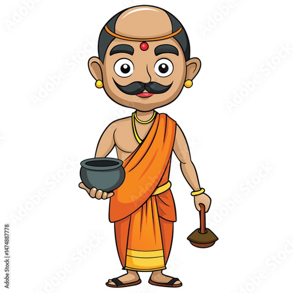 Obraz Hindu priest in dhoti performing puja ritual, spirituality and traditional religious customs